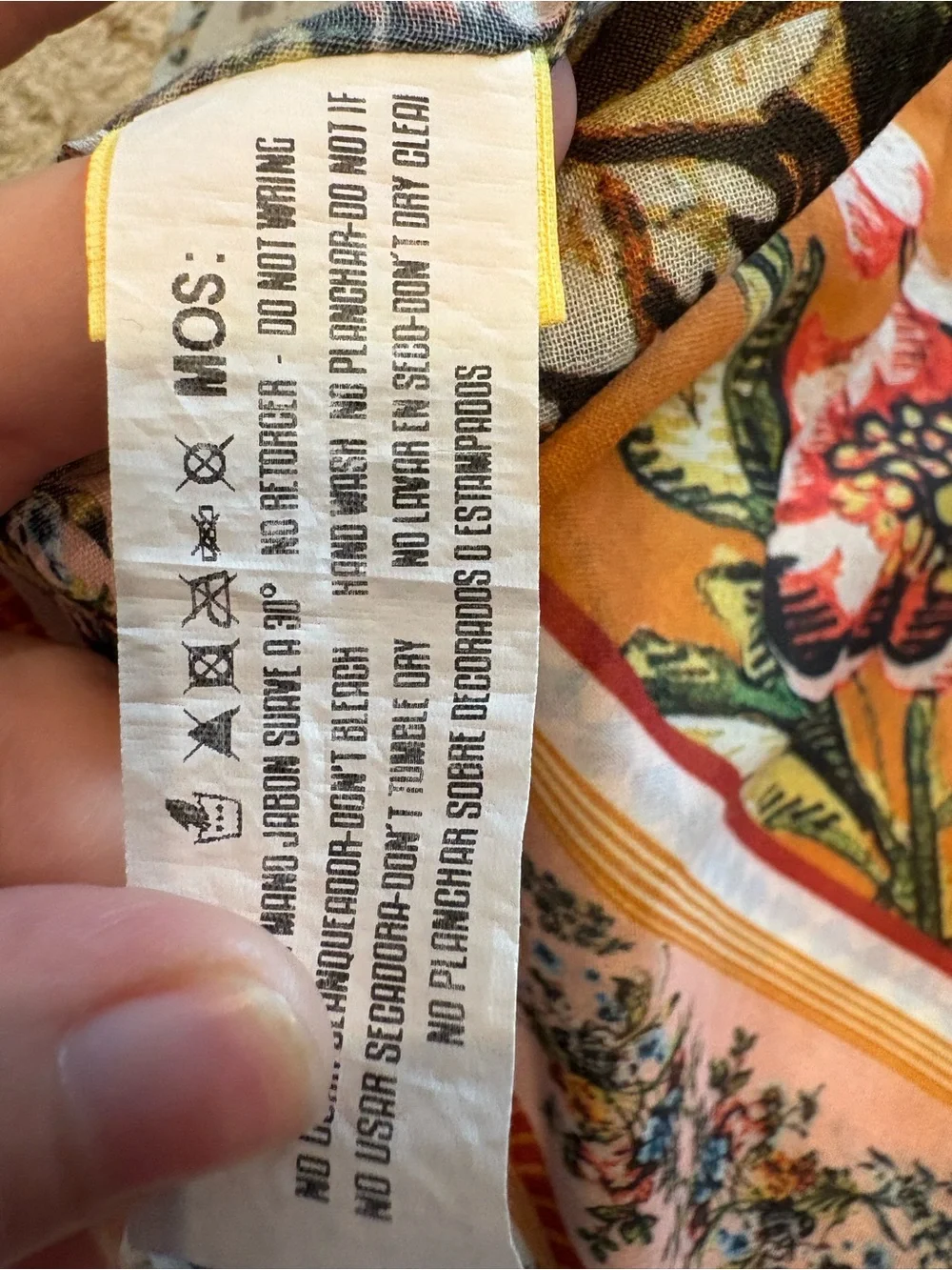 Agua Bendita Orange Floral Silk-Blend Scarf with Blue & Green Accents